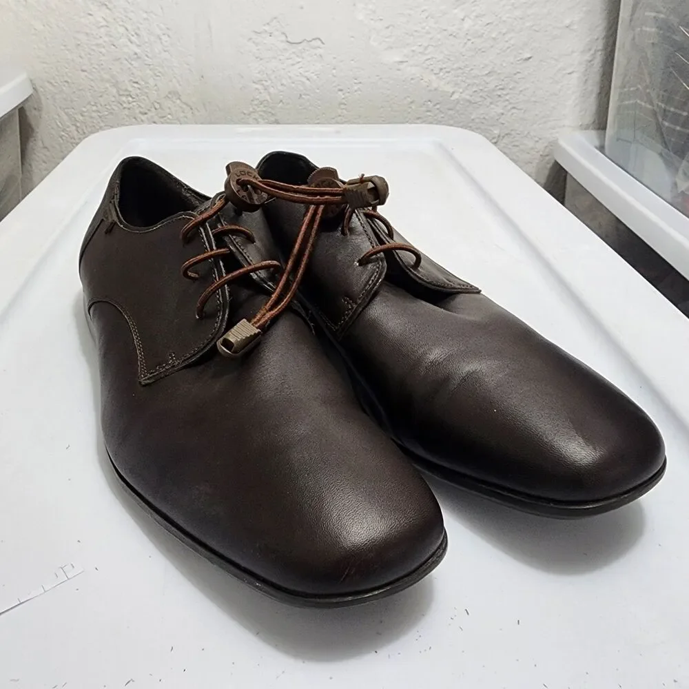Camper Mauro Derby Shoes Oxford Loafers Brown Leather Toggle Lace EUR 45 US 11